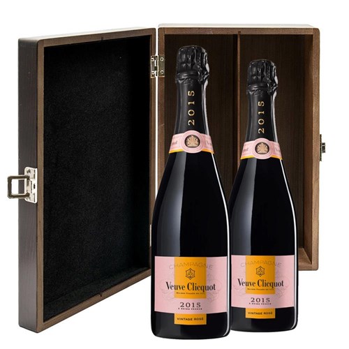 Veuve Clicquot Vintage Rose 2015 Champagne 75cl Double Elm Wood Gift Boxed